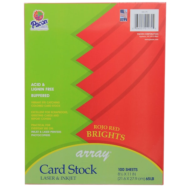 Pacon Card Stock, Rojo Red, 8-1/2" x 11", PK100 P101171 - main
